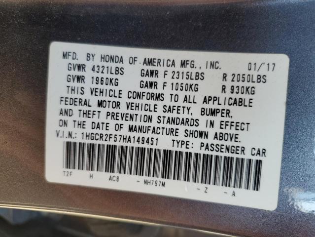 1HGCR2F57HA149451 - 2017 HONDA ACCORD SPORT Графитовый фото 13