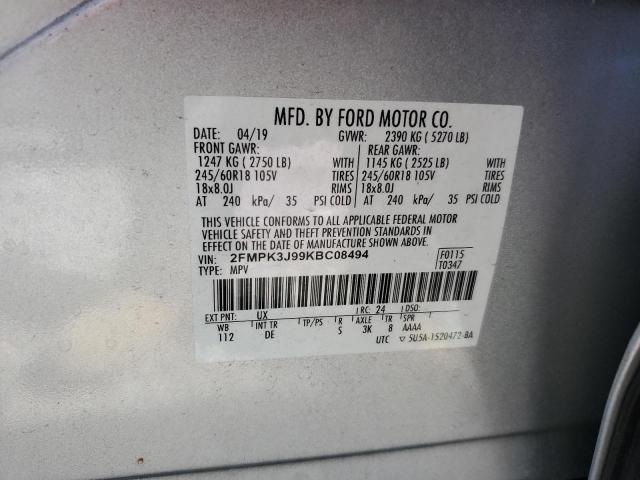 2FMPK3J99KBC08494 - 2019 FORD EDGE SEL Argent photo 14