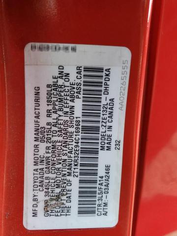 2T1KR32E94C169681 - 2004 TOYOTA COROLLA MA XR RED photo 13