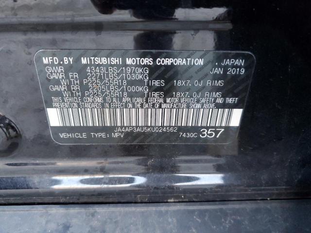 JA4AP3AU5KU024562 - 2019 MITSUBISHI OUTLANDER ES BLACK photo 12