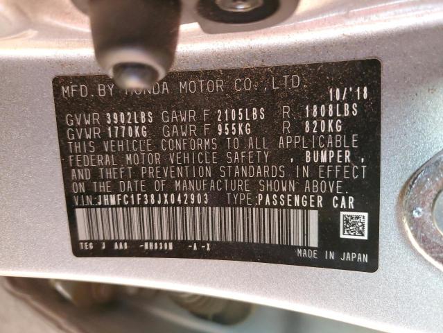 JHMFC1F38JX042903 - 2018 HONDA CIVIC EX SILVER photo 13