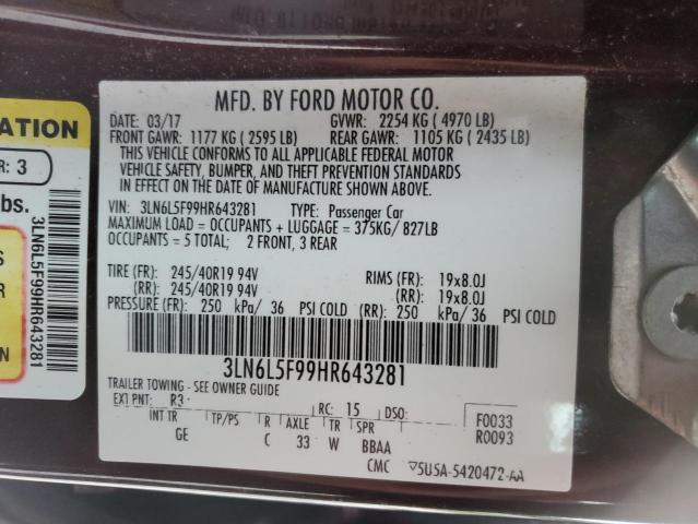 3LN6L5F99HR643281 - 2017 LINCOLN MKZ RESERVE ბურგუნდია ფოტო 13