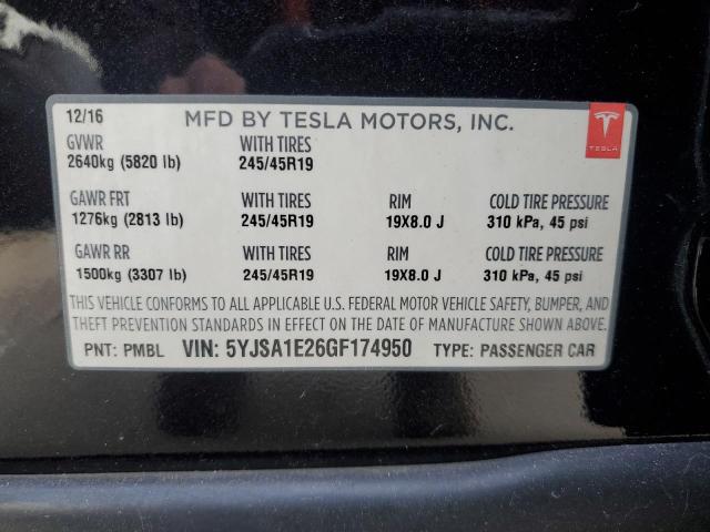 5YJSA1E26GF174950 - 2016 TESLA MODEL S 70 BLACK photo 12