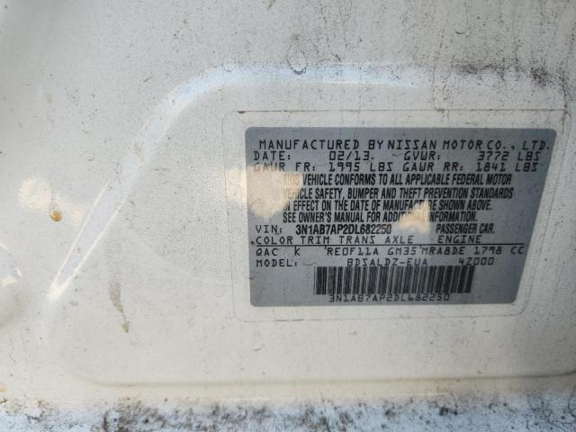 3N1AB7AP2DL682250 - 2013 NISSAN SENTRA S WHITE photo 12