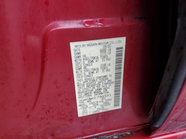 5N1AR18WX5C790501 - 2005 NISSAN PATHFINDER LE BURGUNDY photo 12