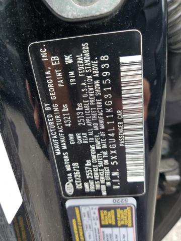 5XXGU4L11KG315938 - 2019 KIA OPTIMA EX BLACK photo 12