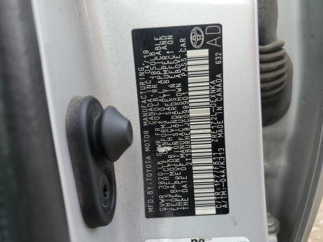 2T1BURHE8JC098901 - 2018 TOYOTA COROLLA L Күміс фото 12