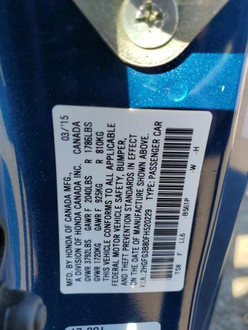 2HGFG3B80FH520229 - 2015 HONDA CIVIC EX BLUE photo 12