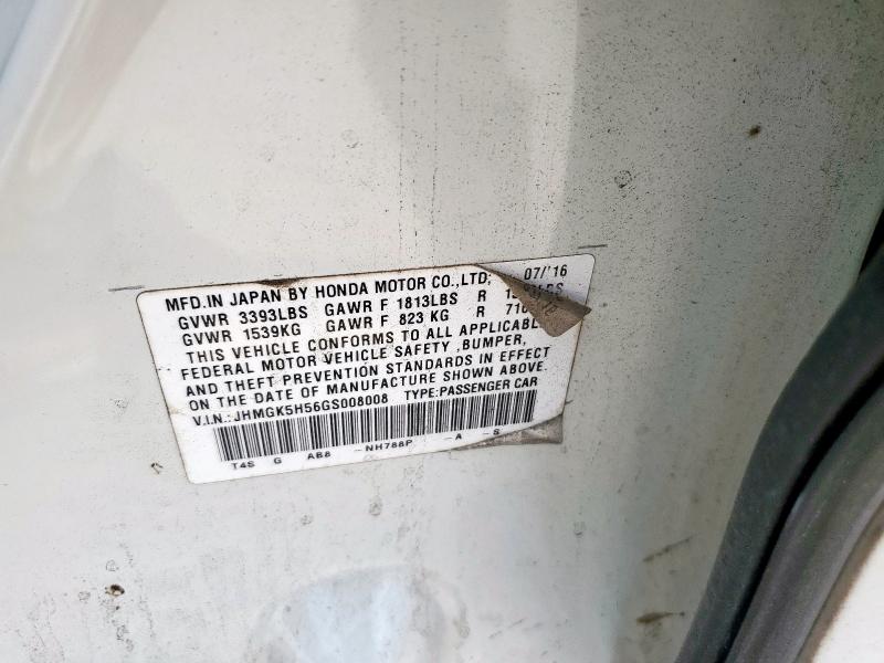 JHMGK5H56GS008008 - 2016 HONDA FIT LX WHITE photo 12