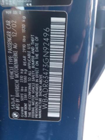 WBADR63473GN92496 - 2003 BMW 540 IT AUTOMATIC أزرق صورة 12