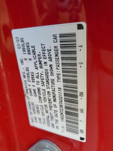 1HGCM72387A021119 - 2007 HONDA ACCORD LX 红色 照片 12