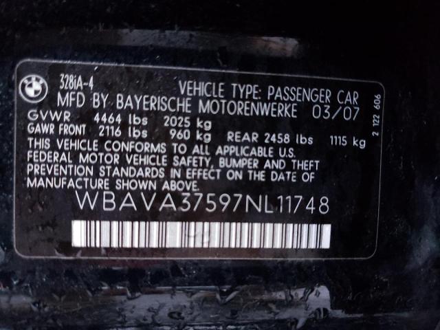 WBAVA37597NL11748 - 2007 BMW 328 I BLACK photo 13