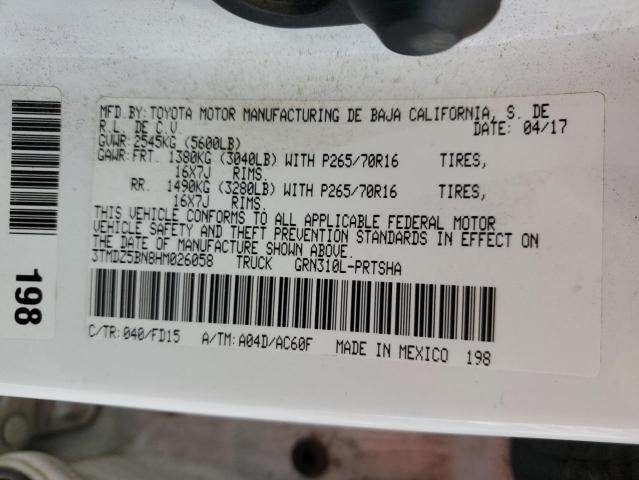 3TMDZ5BN8HM026058 - 2017 TOYOTA TACOMA DOUBLE CAB WHITE photo 12