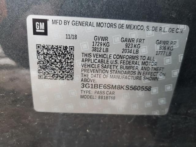 3G1BE6SM8KS560558 - 2019 CHEVROLET CRUZE LT GRAY photo 12