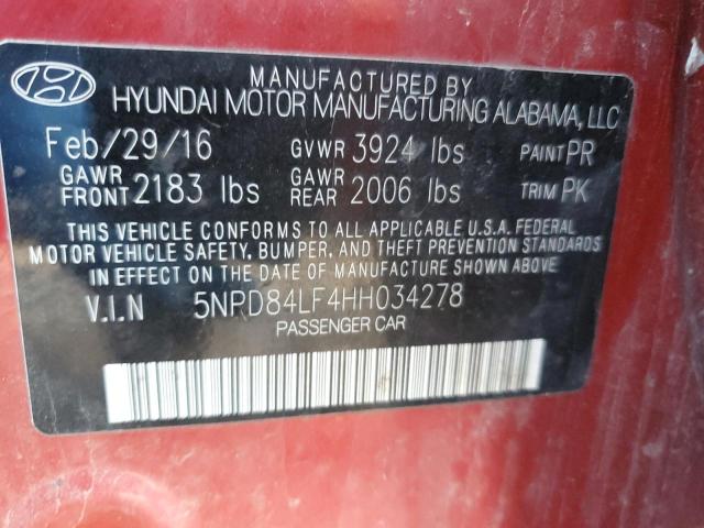 5NPD84LF4HH034278 - 2017 HYUNDAI ELANTRA SE RED photo 12