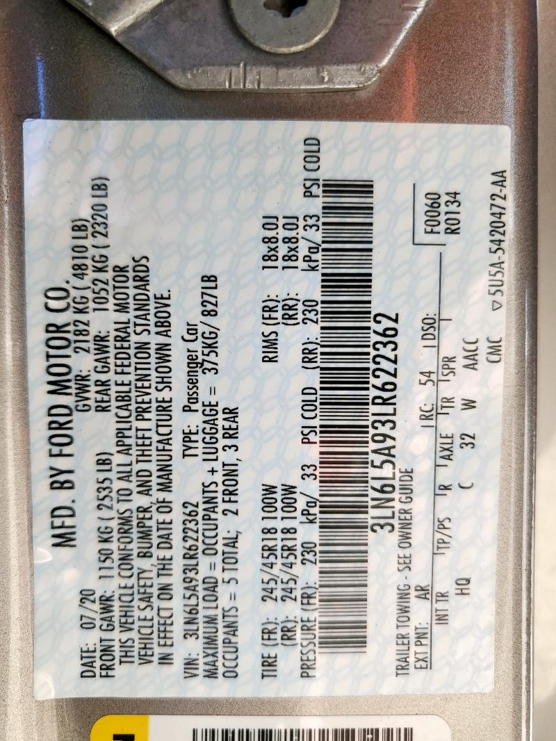 3LN6L5A93LR622362 - 2020 LINCOLN MKZ TAN photo 14