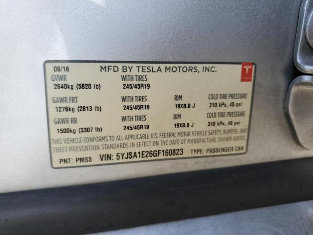 5YJSA1E26GF160823 - 2016 TESLA MODEL S SILVER photo 12
