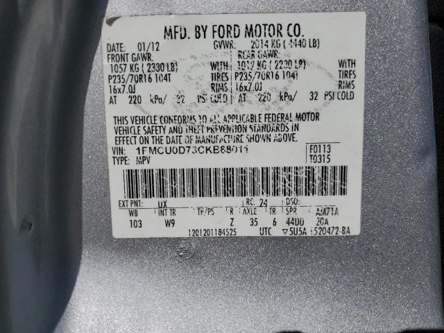 1FMCU0D73CKB88011 - 2012 FORD ESCAPE XLT SILVER photo 14