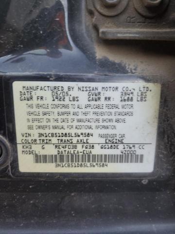 3N1CB51D85L569584 - 2005 NISSAN SENTRA 1.8 BLACK photo 12