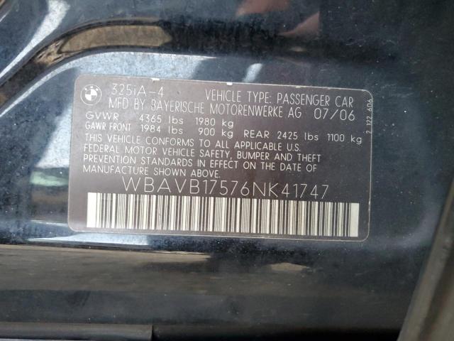 WBAVB17576NK41747 - 2006 BMW 325 I AUTOMATIC შავი ფოტო 12