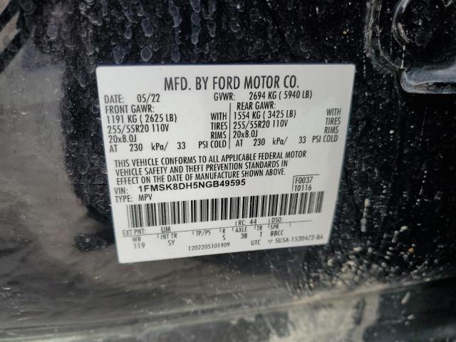 1FMSK8DH5NGB49595 - 2022 FORD EXPLORER XLT შავი ფოტო 14