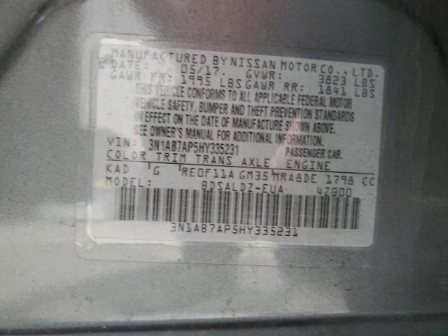 3N1AB7AP5HY335231 - 2017 NISSAN SENTRA S GRAY photo 12