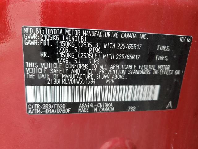 2T3BFREV0HW551584 - 2017 TOYOTA RAV4 LE RED photo 13