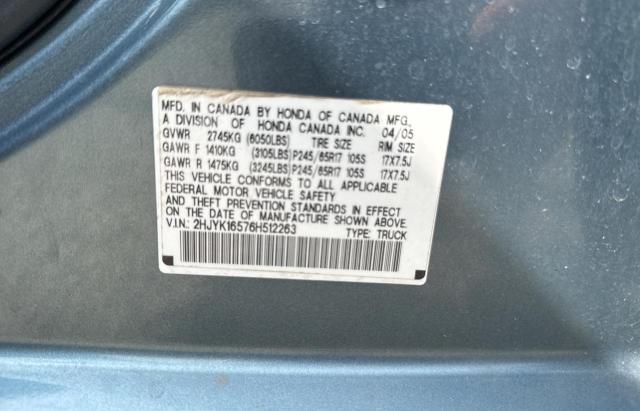 2HJYK16576H512263 - 2006 HONDA RIDGELINE RTL BLUE photo 10