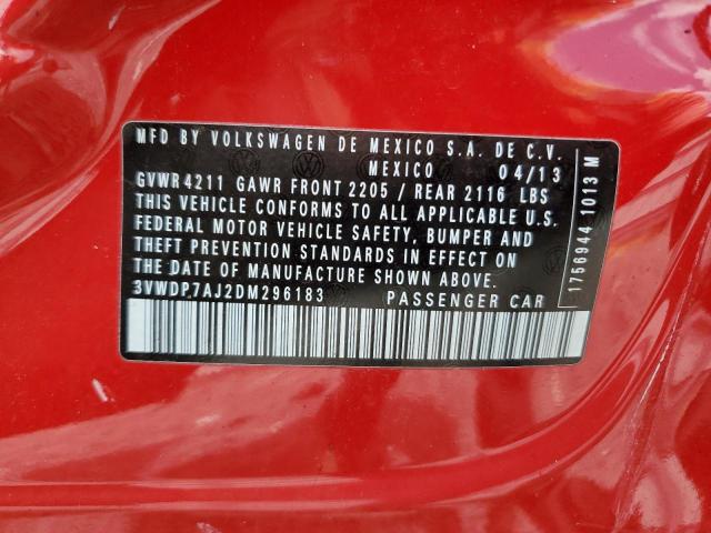 3VWDP7AJ2DM296183 - 2013 VOLKSWAGEN JETTA SE 红色 照片 12
