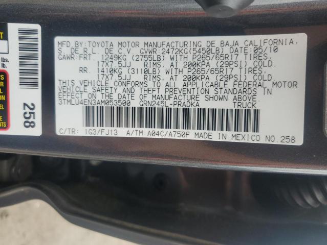 3TMLU4EN3AM053500 - 2010 TOYOTA TACOMA DOUBLE CAB 灰色 照片 12