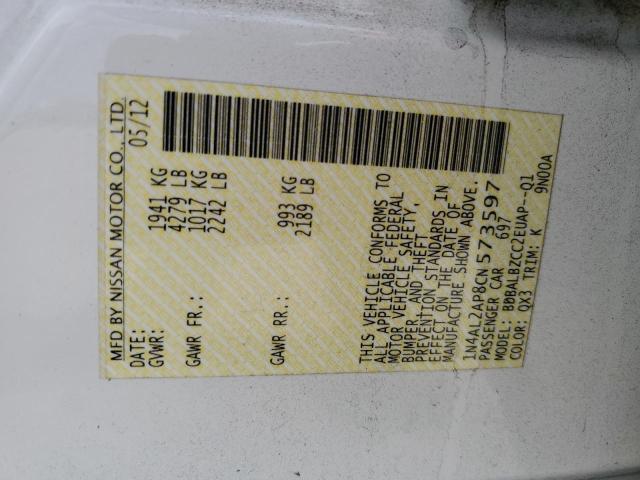 1N4AL2AP8CN573597 - 2012 NISSAN ALTIMA BASE Weiß Foto 12