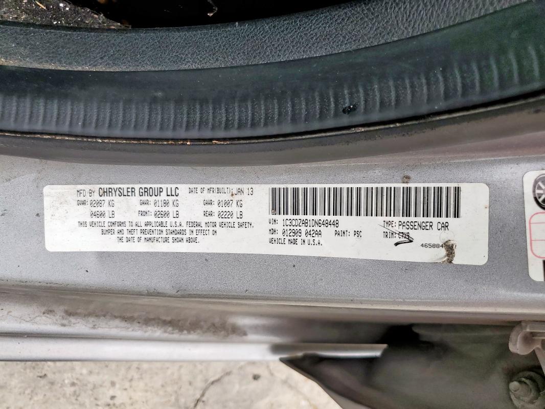 1C3CDZAB1DN648448 - 2013 DODGE AVENGER SE 银色 照片 12