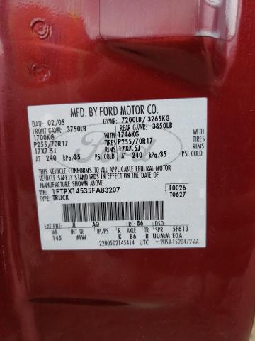 1FTPX14535FA83207 - 2005 FORD F150 BURGUNDY photo 12