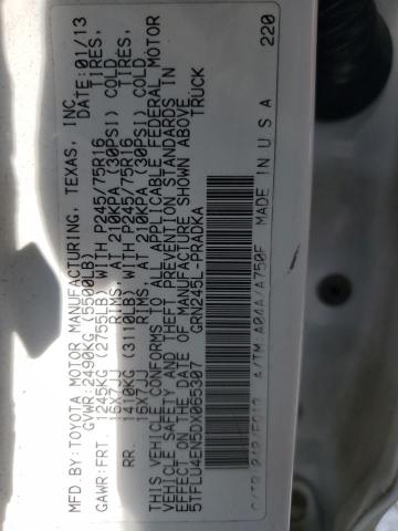 5TFLU4EN5DX065307 - 2013 TOYOTA TACOMA DOUBLE CAB Blanc photo 12