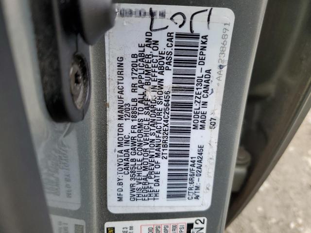 2T1BR32EX4C256456 - 2004 TOYOTA COROLLA CE GRAY photo 12