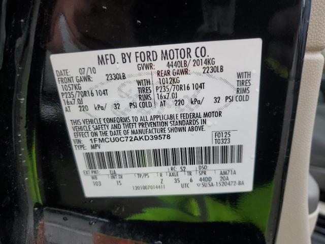 1FMCU0C72AKD39578 - 2010 FORD ESCAPE XLS BLACK photo 12