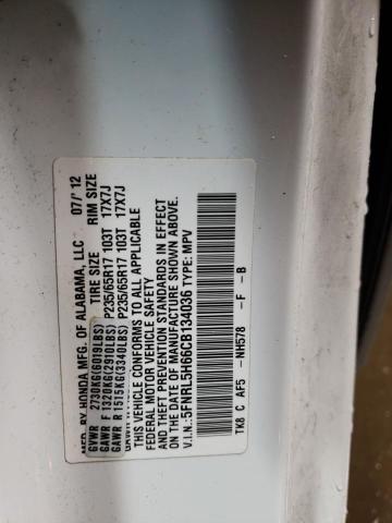 5FNRL5H66CB134036 - 2012 HONDA ODYSSEY EXL WHITE photo 12