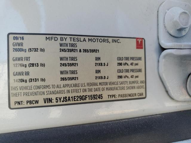 5YJSA1E29GF159245 - 2016 TESLA MODEL S Белый фото 13