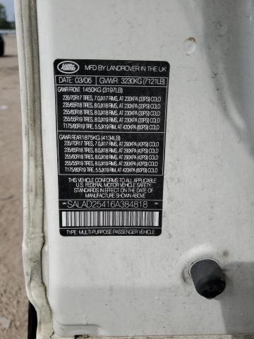 SALAD25416A384818 - 2006 LAND ROVER LR3 SE WHITE photo 12