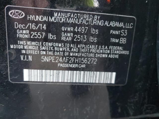 5NPE24AF2FH156272 - 2015 HYUNDAI SONATA SE BLACK photo 12