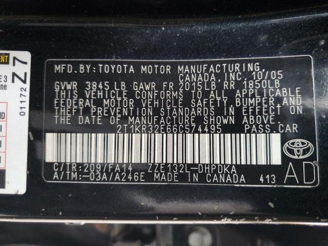 2T1KR32E66C574495 - 2006 TOYOTA COROLLA MA XR BLACK photo 13