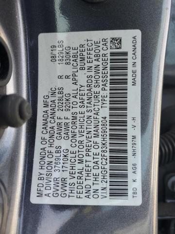 2HGFC2F83KH590804 - 2019 HONDA CIVIC SPORT 灰色 照片 13