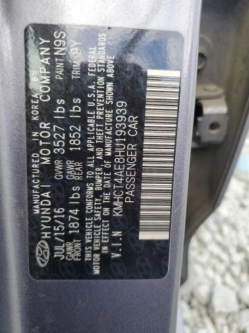 KMHCT4AE8HU193939 - 2017 HYUNDAI ACCENT SE ნაცრისფერი ფოტო 12