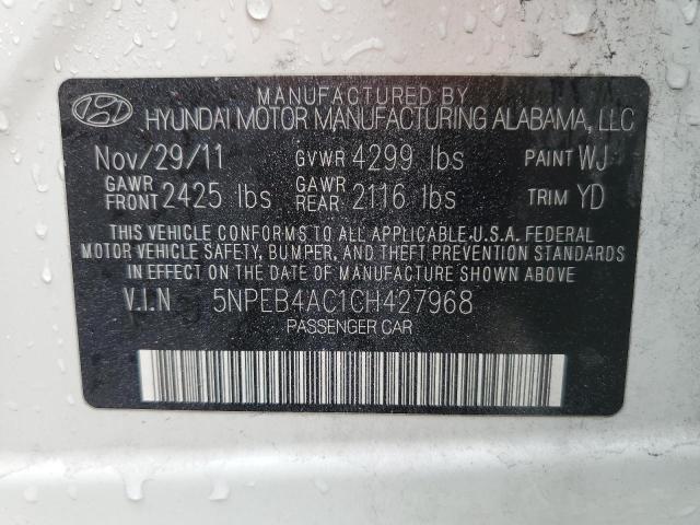 5NPEB4AC1CH427968 - 2012 HYUNDAI SONATA GLS WHITE photo 12