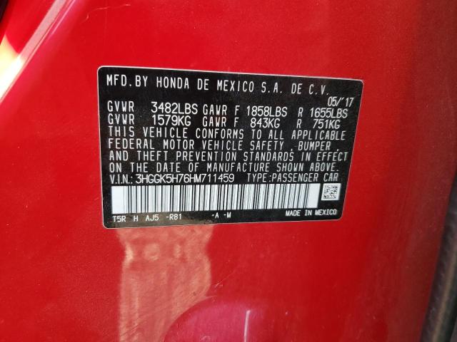 3HGGK5H76HM711459 - 2017 HONDA FIT EX 红色 照片 12