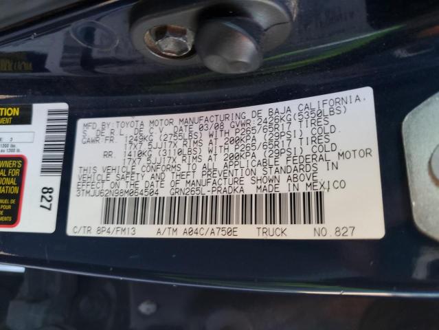 3TMJU62N98M064504 - 2008 TOYOTA TACOMA DOUBLE CAB PRERUNNER BLUE photo 12