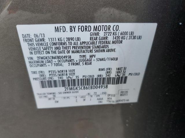 2FMGK5C86EBD04958 - 2014 FORD FLEX SEL 棕色 照片 13