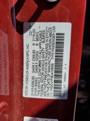 1HGCV1F56JA109938 - 2018 HONDA ACCORD EXL RED photo 13