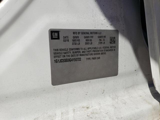 1G1JC5SG9G4150722 - 2016 CHEVROLET SONIC LT WHITE photo 12