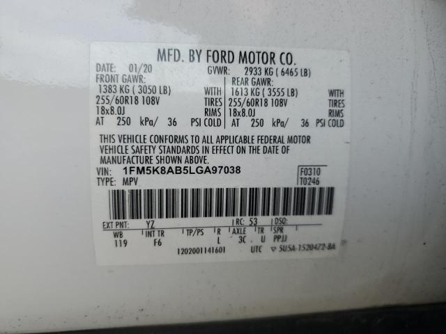 1FM5K8AB5LGA97038 - 2020 FORD EXPLORER POLICE INTERCEPTOR Beyaz fotoğraf 14